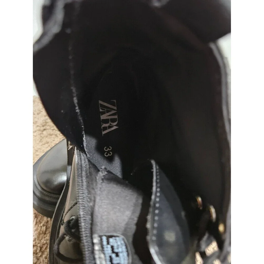 ZARA Girls Chunky Combat Boots Black | Floral Detail  | Trendy